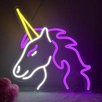 Violetinio vienaragio neono ženklas, „Pony“ LED ženklas sienų dekoravimui, violetiniai arklių neono žibintai vaikų kambariui, Kalėdų vakarėliui, bendrabutyje, bare, gimtadienio vakarėliui, paauglių mergaičių interjero dekorui