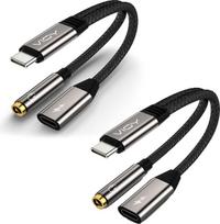 VIOY 2 vnt. USB-C į 3,5 mm ausinių ir įkroviklio adapteris, „2-in-1“ C tipo į AUX ir įkroviklio skirstytuvas su 60 W PD greituoju įkrovimu ir duomenų perdavimu, skirtas „iPhone 16/15 Pro“, „iPad Pro“ ir „Samsung“ įrenginiams