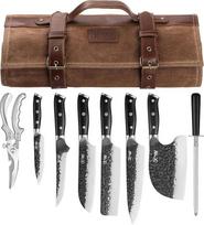 Virtuvinių peilių rinkinys, rankomis kalti mėsos atkastuvai, drožinėjimo ir pjaustymo peiliai, didelio anglies plieno Japonijos Nakiri Santoku peilių rinkinys su priedais virtuvei, griliui ir stovyklavimui su krepšiu