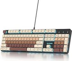 Viso dydžio mechaninė žaidimų klaviatūra, 104 klavišai su skaičių klaviatūra, laidinė RGB LED klaviatūra su raudonais jungikliais, anti-ghosting QWERTY amerikietiškas išdėstymas (104 kavos ir raudonos spalvos jungikliai)