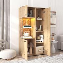 Vitrina 52 x 40 x 155 cm su daugybe saugojimo vietos Stiklo vitrina Retro saugojimo spinta Stovinti vitrina Knygų spinta Aukšta spinta gyvenamajame kambaryje Biuras Medžio spalva