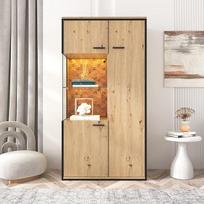 Vitrina su LED žibintais, stiklinė spinta su 3 durelėmis ir daugybe vietos, moderni saugojimo spinta, knygų spinta, stovinti vitrina, svetainės sienos, skirtos svetainei, biurui,