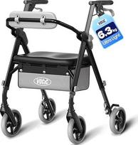 VOCIC sulankstomas ir lengvas vaikštynė su sėdynėle, 6,3 kg, ypač lengva, skirta vyresnio amžiaus žmonėms | Sulankstoma vaikštynė, maksimali apkrova 150 kg, ergonomiška sėdynė, reguliuojamas aukštis, siaura vaikštynė, skirta namams ir kelionėms, juodos sp