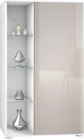 Vokietijoje pagaminta "Vladon Davos" vitrina, stovinti vitrina su 3 stiklo lentynomis ir 8 skyriais, matinės baltos / smėlio pilkos spalvos, blizgi (71,5 x 134 x 35 cm)
