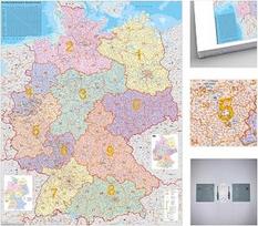 Vokietijos pašto kodų žemėlapis, skirtas tvirtinti smeigtukais, su sieniniu laikikliu ant „EasyPrint“ plokštės, 80 x 105 cm: sieninis žemėlapis