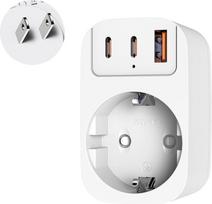 Vokietijos–Japonijos adapteris, „THUNIX“ kelioninis adapteris su Japonijos/JAV kištuku, 2 „Type-C“ ir 1 „USB-A“ prievadais, „Type A“ maitinimo adapteris, skirtas Japonijai, Kinijai, JAV, Tailandui, Kubai ir Kanadai, baltos spalvos