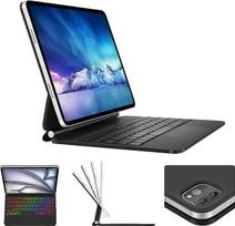 Vokiškas „QWERTZ“ „Magic Keyboard“ dėklas, skirtas „iPad Pro“ 12,9 colių (3-osios, 4-osios, 5-osios, 6-osios kartos) ir „iPad Air“ 13 colių (M4 2026, M3 2025, M2 2024) - Magnetinis klaviatūros dėklas, jutiklinis pelės kilimėlis, 7 spalvų apšvietimas