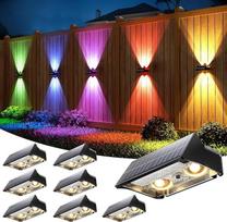 VOLISUN 8 vnt. saulės tvoros žibintų, skirtų naudoti lauke, 9 spalvų režimai ir RGB saulės sodo žibintai, atsparūs vandeniui IP65, ryškūs tvoros saulės žibintai, skirti sodui, kiemui, tvorai, terasai (juodi)
