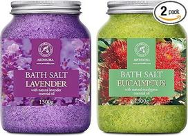 Vonios druskų rinkinys Lavender & Eucalyptus 2х1300 g - Jūros druska su natūraliu eteriniu levandų aliejumi - su natūraliu eteriniu eukaliptų aliejumi - Kūno priežiūra - Grožis - Atsipalaidavimas - Aromaterapija
