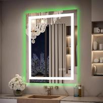 Vonios veidrodis LED 70 x 50 cm sieninis veidrodis su apšvietimu ir apsauga nuo rūko, RGB foninis apšvietimas, 6500 K priekinis apšvietimas, išmanusis veidrodis su spalvų keitimo funkcija