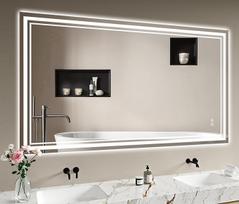 Vonios veidrodis su apšvietimu, 140 x 70 cm – Vonios veidrodis su LED apšvietimu, apsauga nuo rasojimo, jutiklinis jungiklis, reguliuojamas apšvietimo intensyvumas, 3 šviesos spalvos, sieninis veidrodis, LED veidrodis, vonios kambariui, horizontalus / ver