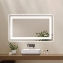 Vonios veidrodis su apšvietimu, 70 x 50 cm, apšviestas, nuo rasos apsaugotas LED vonios veidrodis su jutikliniu jungikliu, 3 šviesos spalvos, reguliuojamas apšvietimas su atminties funkcija, vonios sieninis veidrodis, IP44