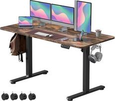 VOSATRON elektrinis reguliuojamo aukščio stalas, 160 x 60 cm, reguliuojamo aukščio stalas su atminties valdymu ir apsaugos nuo susidūrimo technologija, ratukai, sujungimo lenta, juodas rėmas / rudas stalviršis