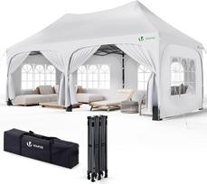 VOUNOT 3x6 m paviljonas, atsparus vandeniui, su 6 šoninėmis sienomis, stabilus sulankstomas paviljonas, žiemai pritaikyta šventinė palapinė, UV apsauga 50+, sulankstoma sodo palapinė su 6 smėlio maišais ir nešimo maišeliu, balta