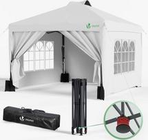 VOUNOT paviljonas 3x3 m, atsparus vandeniui, tvirtas, atsparus žiemos sąlygoms, greitai surenkamas sulankstomas paviljonas su 4 šoniniais elementais ir 5 smėlio maišais, sulankstoma šventinė palapinė, sodo palapinė, sodo paviljonas su maišeliu, balta