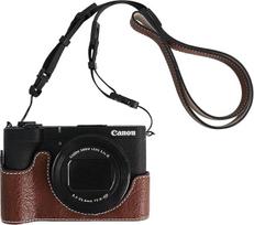 VOVMOEYA Fotoaparato pusinis dėklas "Canon PowerShot V1" PU odos fotoaparato narvelio rinkinys su fotoaparato dirželiu Kavos spalvos