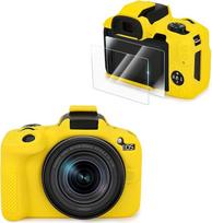 VOVMOEYA Suderinamas su CANON EOS R50 fotoaparato dėklo priedų rinkinys [su 2 LCD grūdintomis plėvelėmis], EOS R50 silikoninis apsauginis dėklas Skaitmeninio fotoaparato dėklas, sustiprintas sukibimas, jutimas, lengvas 9H 0,25 mm geltonos spalvos