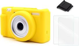 VOVMOEYA ZV-1F fotoaparato dėklo priedai, "Sony ZV-1F ZV-1 II" dėklas, silikoninis "Sony ZV-1F/ZV-1 II/ZV-1M2" dėklas su ekrano apsauga [2 pakuotės] ir fotoaparato karšto bato dangteliu, geltonos spalvos, fotoaparato dėklas