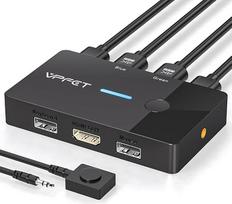 VPFET 8K@60Hz HDMI KVM komutatorius 2 kompiuteriams ir 1 monitoriui. USB KVM komutatoriai, skirti 2 kompiuteriams, leidžia bendrai naudoti vieną monitorių, klaviatūrą ir pelę su stalinio kompiuterio valdikliu ir 2 USB kabeliais, „Plug and Play“