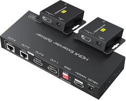 VPFET HDMI prailginimo skirstytuvas per Cat5e kabelį, 6 vnt., 165 pėdų, 1 įėjimas – 2 išėjimai, du kilpiniai HDMI išėjimai, balunas, Ethernet, palaiko 1080p, HDCP, EDID, POC A maitinimo šaltinį, skirtas darbui su