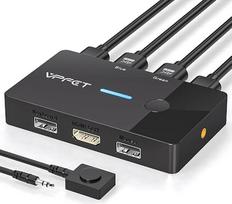 VPFET HDMI KVM komutatorius: 2 kompiuteriai, 1 monitorius, 4K @ 60 Hz