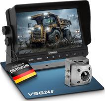VSG 24 atbulinės eigos kamerų rinkinys „IP69K Expert“ – HD 1080p, asmenų atpažinimas, monitorius su ekrano padalijimu ir ciklinis įrašymas, galimybė prijungti 4 kameras, galinio vaizdo veidrodžio funkcija, naktinio matymo funkcija, atbulinės eigos kamera