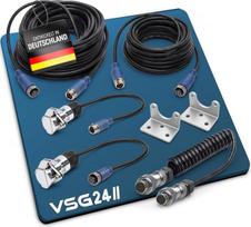 VSG24 ELITE galinio vaizdo kameros priekabos komplektas – 7 kontaktų spiralinis kabelis su 10 m + 20 m prailginimo kabeliu – IP67 – 1080P HD – skirtas karavanams, arklių priekaboms ir sunkvežimiams