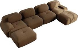 vutizal Modulinė kampinė U formos sofa-lova su miego funkcija, neremontuojama svetainės sofa, augintiniams draugiškas velvetinis audinys, 32D labai elastinga ergonomiška svečių lova sofa, ruda