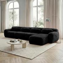 vutizal Kampinė L formos sofa su atsilenkimo funkcija, modulinė 4 vietų sofa-lova, aukščiausios kokybės pliušinis audinys ir 32D aukštos kokybės putos, neremontuojama, juoda