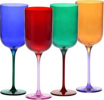 Vyno taurės, 350 ml – 4 vnt. rinkinys – „Aurora“ kolekcija – raudonos ir žalios spalvos – krištolas – rankų darbo ir spalviškai apdorotos – elegantiškos ir modernios – dovana