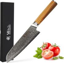 Wakoli Oribu Santoku peilis 18 cm itin aštri geležtė, pagaminta iš 67 sluoksnių I Damasko virtuvinis peilis ir profesionalus virėjo peilis, pagamintas iš tikro japoniško Damasko plieno su alyvuogių medžio rankena