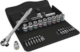WERA 05004077001 Metrinis 1/2 colio sukimo mechanizmas „Zyklop 8100 SC7“ – plonas metalinis stumiamasis ratchetas ir raktų galvučių rinkinys (28 vnt.)
