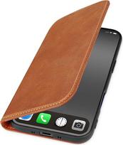 WIIUKA dėklas "iPhone Air", odinis, su kortelių lizdu, itin plonas, mobiliojo telefono dėklas su stovo funkcija, atlenkiamas dėklas, daugiau informacijos, Vintage Cognac Brown
