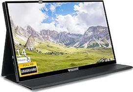 WIMAXIT 14 colių nešiojamasis jutiklinis monitorius, 98 % sRGB, 400 cd/m2, 1920 × 1080 Full HD IPS kompiuterio ekranas su vaizdo atlenkimo funkcija, VESA ir 2 USB-C prievadais, mini HDMI, dvigubas garsiakalbis