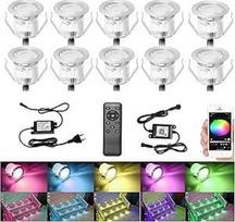 WLAN lauko grindų prožektoriai, 10 vnt., RGB LED, įleidžiami grindų prožektoriai, lauko, IP67 atsparūs vandeniui, DC12 V, skersmuo 30 mm, LED grindų žibintai lauke, terasos apšvietimas, Alexa Google Home