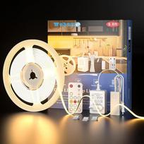 WOBANE COB COB LED juosta Šiltai balta 3000K 3M nuotolinio valdymo pultas Dimmable LED juosta virtuvei po spintele Maitinimo šaltinis kambariui Parduotuvė Langų spinta