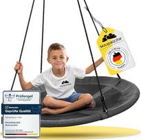 WOLKENGLÜCK® Nest sūpynės [skersmuo 110 cm] - reguliuojamo aukščio lauko ir vidaus sūpynės vaikams ir suaugusiesiems (ne daugiau kaip 150 kg) - plokštelinės sūpynės su tvirtinimo priedais [pilka]