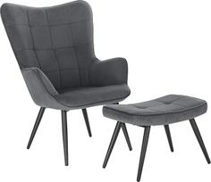 WOLTU SKS28dgr Recliner kėdė Derliaus retro fotelis Minkšta kėdė su taburete TV kėdė Wing Chair Velvet Velvetas tamsiai pilka