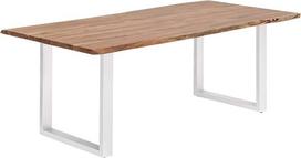Woodkings® Bullwer valgomojo stalas Akacijų mediena, metalinis pagrindas, stalas su lapais, medžio stalas, medžio stalas, tikro medžio stalas, modernus, dizainas, medžio masyvas, virtuvės stalas, valgomojo kambario baldai, namų baldai (200 x 100