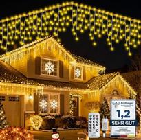 WOWDSGN [515 LED] „Icicle“ dekoratyvinės lemputės lauke ir viduje, 17 m Kalėdų apšvietimas su laikmačiu, 8 režimai, IP44 atsparumas vandeniui, maitinimas iš elektros tinklo, „Icicle“ dekoratyvinės lemputės stogo kraštui, lietvamzdžiams, terasai