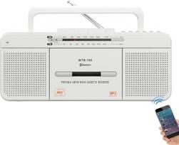 WTB-795 retro kasetinis grotuvas su USB, „Bluetooth“, AM/FM radijo imtuvu, stereosistema, įmontuotu mikrofonu ir įrašymo funkcija, kasetės į MP3 konverteriu, dideliu garsiakalbiu, ausinių lizdu, dviem 3 colių garsiakalbiais, nešiojamas