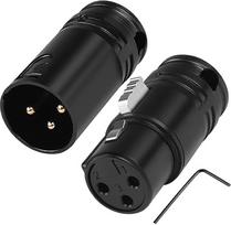 XLR mikrofono litavimo adapteris, paauksuotas, reguliuojamas stačiakampis 90 laipsnių 3 kontaktų XLR kištukas ir lizdas, skirtas savarankiškai pagamintiems XLR kabeliams, su raktu (2 vnt. rinkinys)