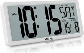 XREXS Skaitmeninis sieninis laikrodis didelis, 14,2 colio didelis LCD ekranas, skaitmeninis sieninis laikrodis su kalendoriumi, žadintuvu, temperatūra ir laikmačiu, garsus žadintuvas ir aiškus, kalendoriaus laikrodis dekorui