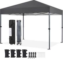 Yaheetech 3 x 3 m Pop Up Gazebo Sulankstoma pavėsinė Vandeniui atsparus stabilus vienas stumti sodo pavėsinė UV apsauga 50+ Šalis palapinė Sulankstoma palapinė, įskaitant 8 žemės vinis ir 4 smėlio maišus ir 1 vežimo krepšys kempingui paplūdimys Tamsiai pi