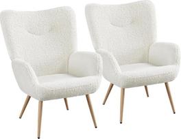 Yaheetech Wingback kėdė 2 modernių fotelių rinkinys Foteliai Minkšta kėdė su medinėmis kojomis iki 136 kg maksimalios apkrovos 81 x 73,5 x 98 cm Balta