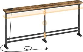YATINEY konsolės stalas Siauras prieškambario stalas 180 cm ilgio įėjimo stalas 1AC 1USB-A 1Type-C Gyvenamasis kambarys prieškambario įėjimas derliaus ruda-juoda XCT08CBR