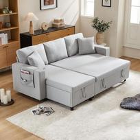 YESGIGA Sofa lova su miego funkcija, L formos sofa, modernaus dizaino minkšti baldai, sofa šezlongas su laikymo vieta ir kišeniniu puodelio laikikliu (šviesiai pilka)