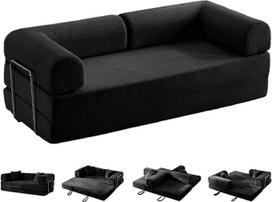 YIHANGG suspaudimo sulankstoma sofa-lova, konvertuojama laidinė sofa, grindų lova, 4-in-1 "pasidaryk pats" kombinuota sofa su porankiu, mažoms erdvėms, svečių lova (2 m, juoda)