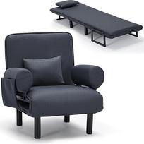 YINIX miegamojo kėdė "4 viename" su lovos funkcija, sulankstoma sofa-lova su minkštais paminkštintais porankiais ir šonine kišene, reguliuojama 6 lygiais, svečių lova biurui ir svetainei, tamsiai pilka (63 cm, viena sėdynė) | Bettfunktion, Klappbar, Seite