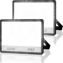 YIQIBRO LED lauko prožektorius, 100 W, 2 vnt., 2-in-1 prožektorius, 10000 lm, itin ryškus lauko prožektorius, 7000 K šaltai baltos spalvos LED prožektorius, IP67 vandeniui atsparus lauko apšvietimas sodui, garažui, kiemui